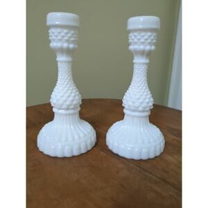 Sawtooth (Not Hobnail) Milk Glass Paper Of Candlesticks Rare